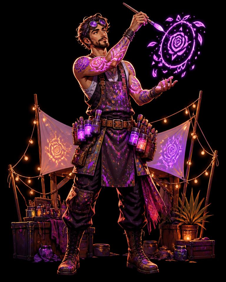 Lightforger archetype character in UV festival body paint